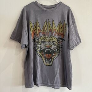 Women's Def Leopard T Shirt Gray Stonewash Cotton Plus XL Goodie Two Sleeves